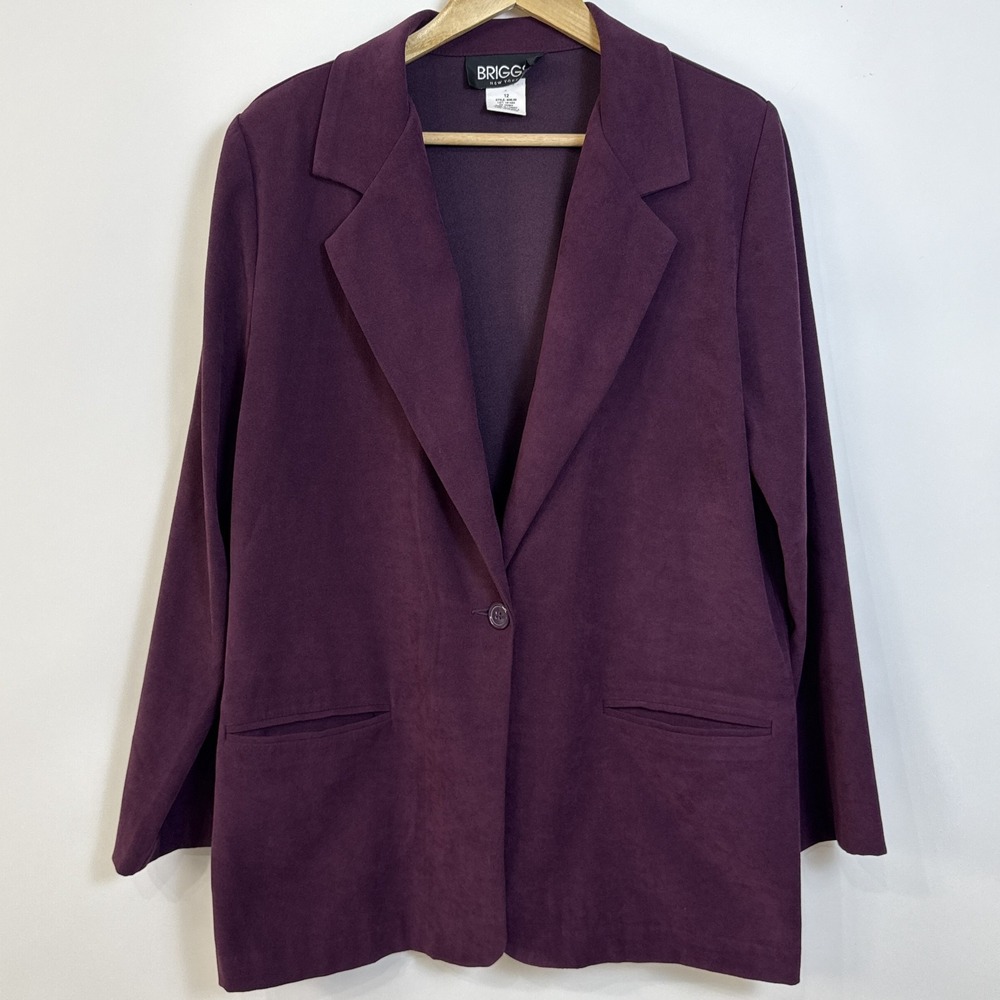 Briggs New York Purple Blazer Size 12 Soft Microfiber Pockets Unstructured